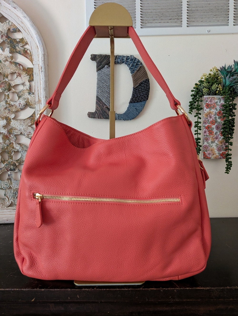 LAGGO "The Taylor" Coral Pebbled Leather Hobo Shoulder Bag